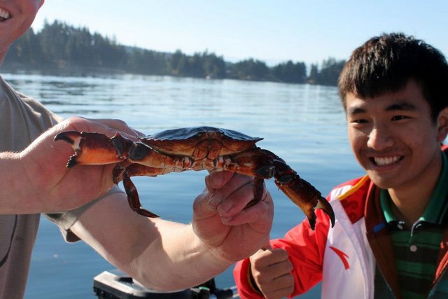 Miles catches a BIG crab with his hostdad